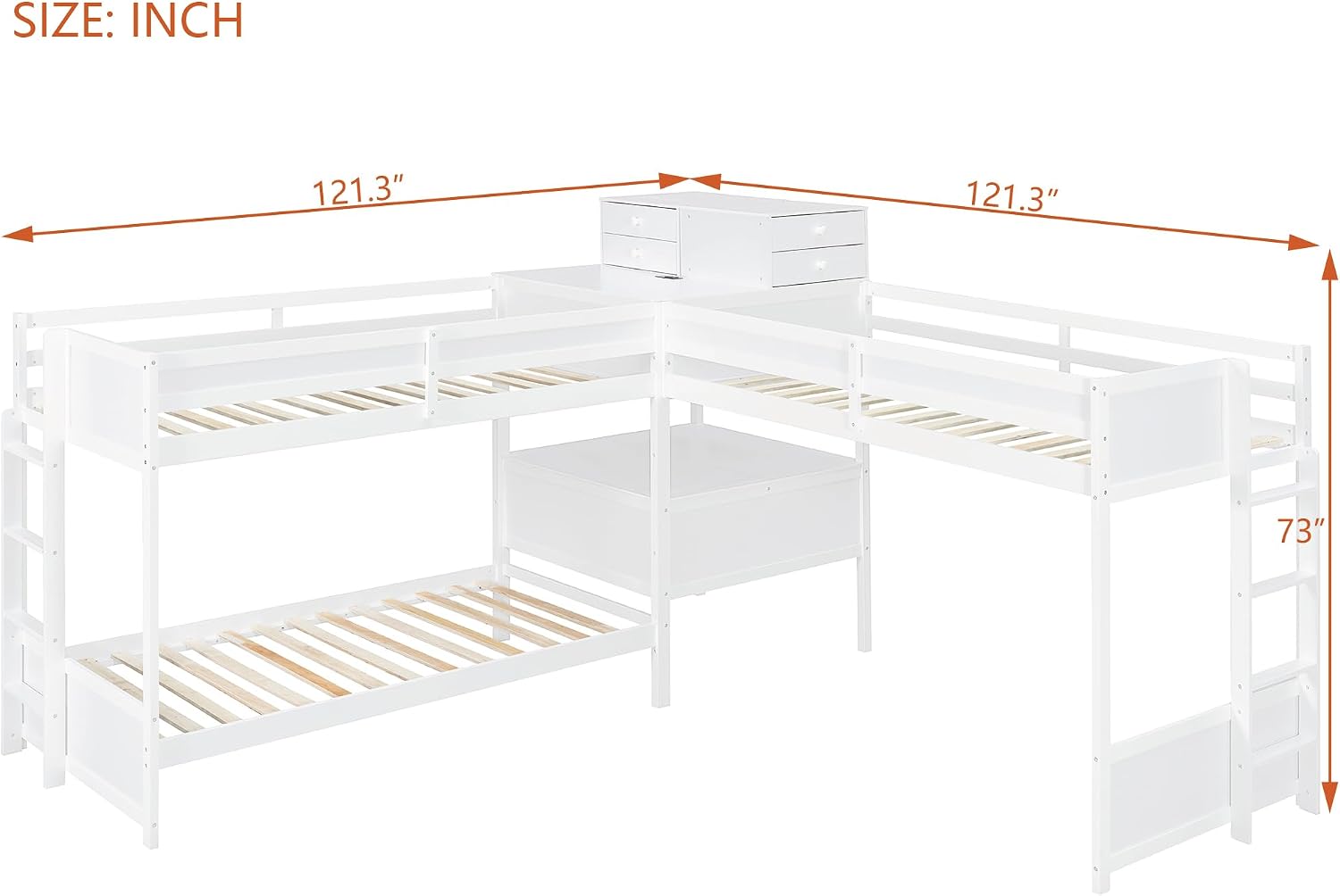 Harper & Bright Designs Twin L-Shaped Bunk Bed with Trundle, Can be Divided into Two L-Shaped Beds, No Spring Box Needed (Grey)