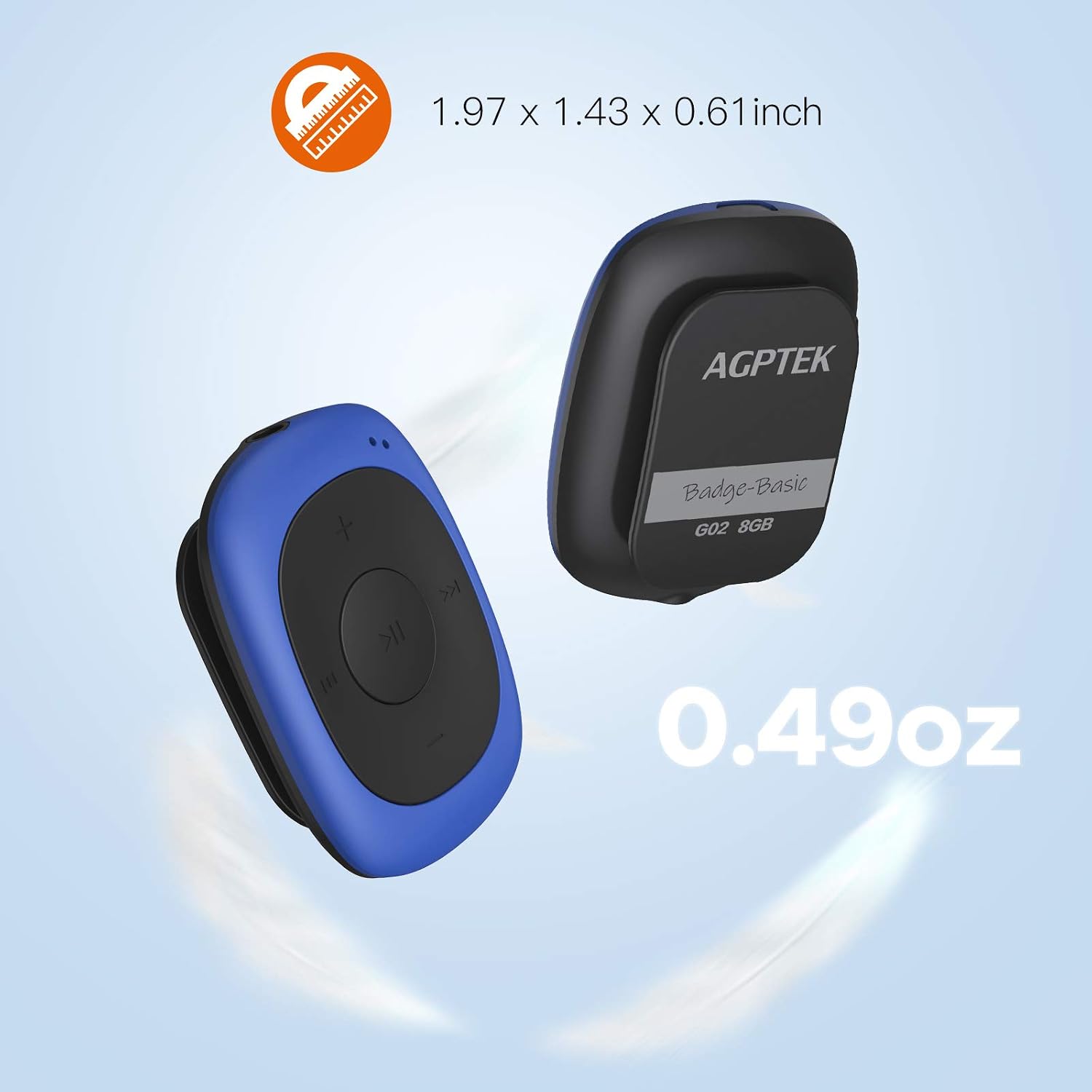 AGPTEK G02 8GB Clip MP3 Player with FM Shuffle & Sweatproof Silicone Case | Screen-Free Portable Music Player, No Bluetooth, Simple for Sports, Running & Walking