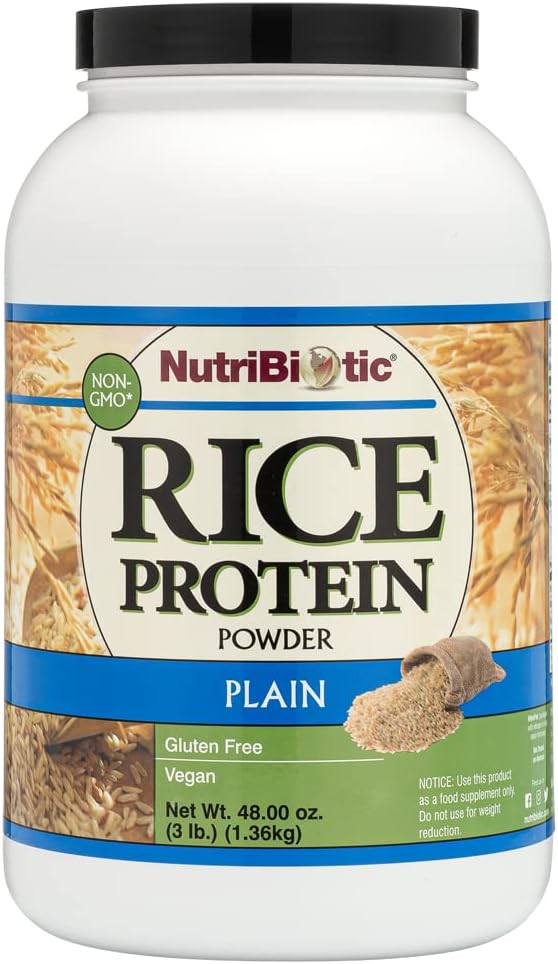 NutriBiotic Plain Rice Protein, 3 Lb (1.36kg) | Low Carb, Vegan & Raw Protein Powder | Grown and Processed Without Chemicals