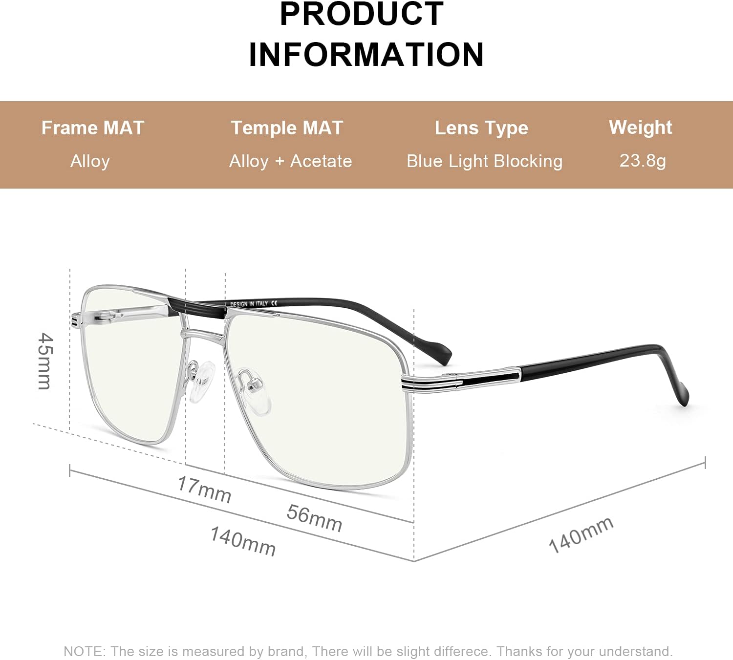 Reading Glasses for Men Square Double Bridge Blue Light Blocking Computer Readers