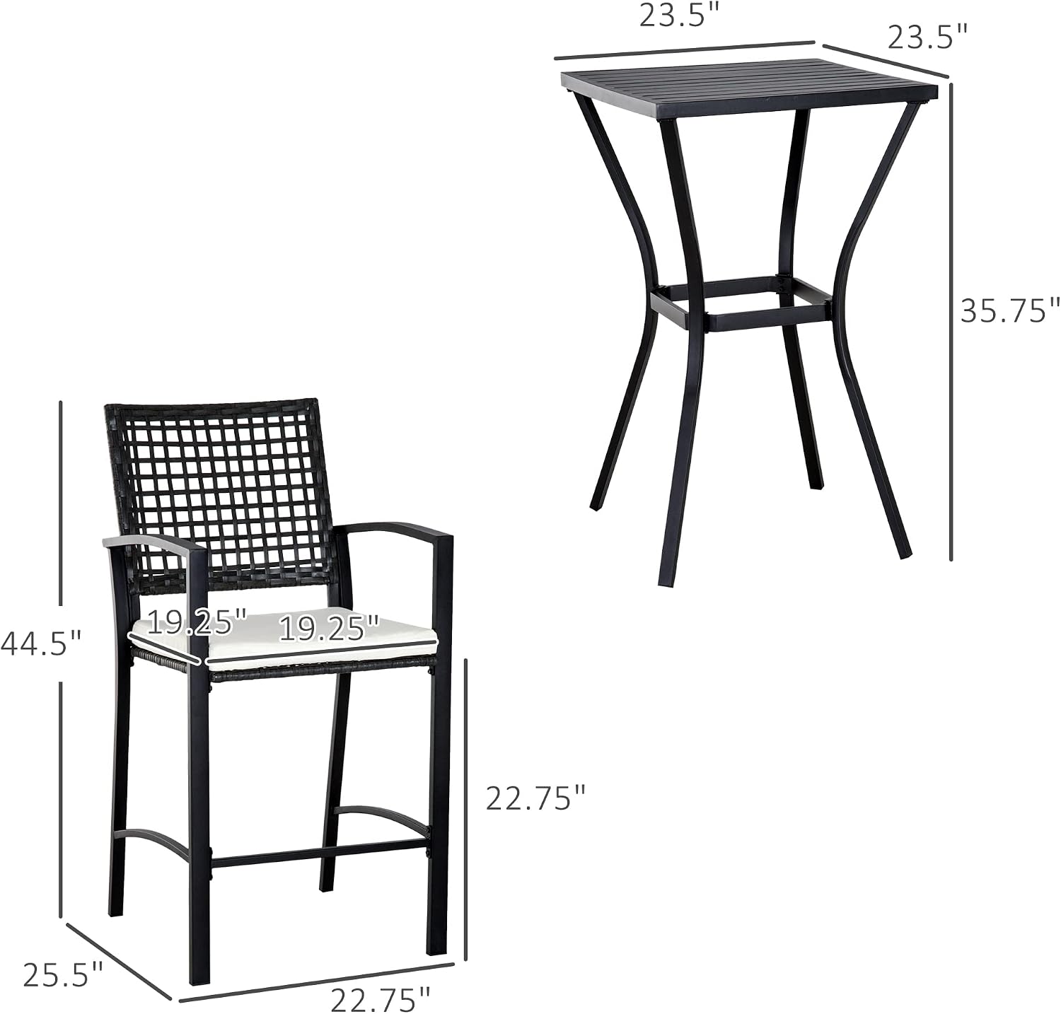 Outsunny 3pcs Patio Bar Set with Soft Cushion, Rattan Wicker for Poolside | Outdoor Furniture Set, for Backyards, Lawn, Deck