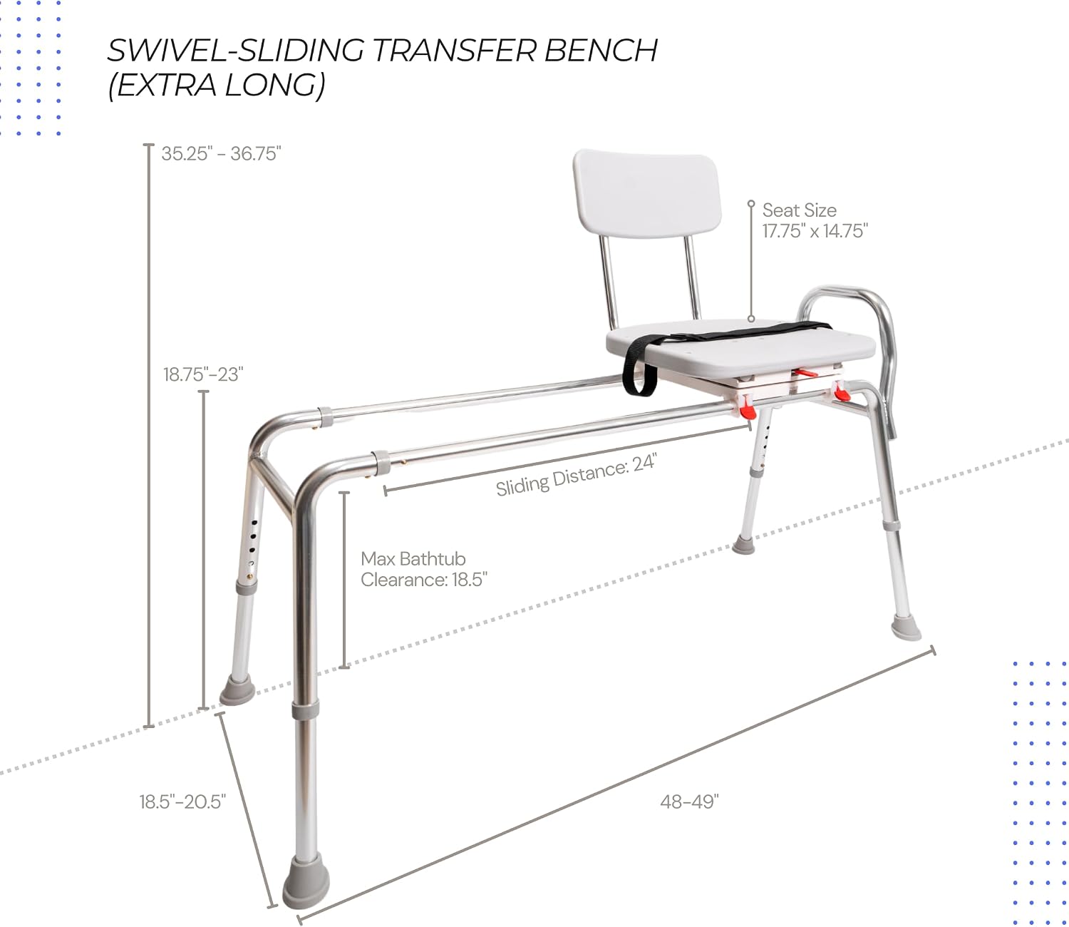 Tub Transfer Bench with Swivel Seat, for Elderly & Disabled, Standard | Eagle Health Supplies Sliding Shower Chair for Inside Shower, FSA/HSA eligible, Height Adjustable, 77662