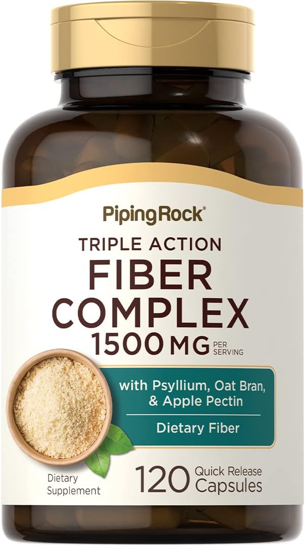 Piping Rock Fiber Complex Supplement | 1500mg | 120 Capsules | Triple Action Pills | with Psyllium, Oat Bran, and Apple Pectin | Non-GMO