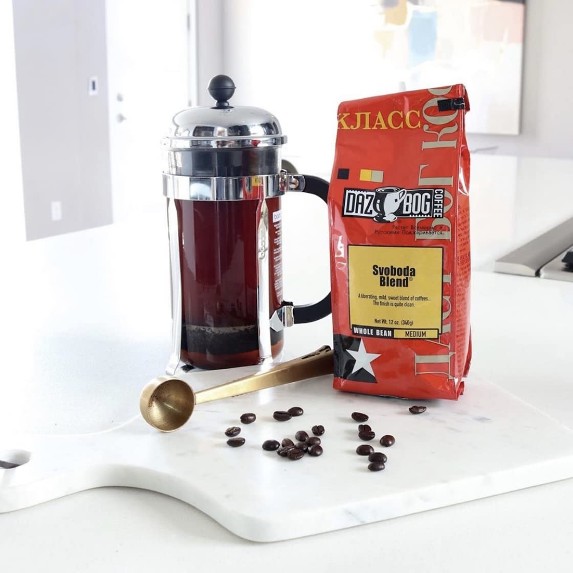 Dazbog Coffee | French Roast | Whole Bean Coffee | Pack of 6 | 11 oz. | Creamy & Smoky Finish | Dark Roast Blend | Rich, Smooth, Full Bodied | Vacuum Sealed Freshness
