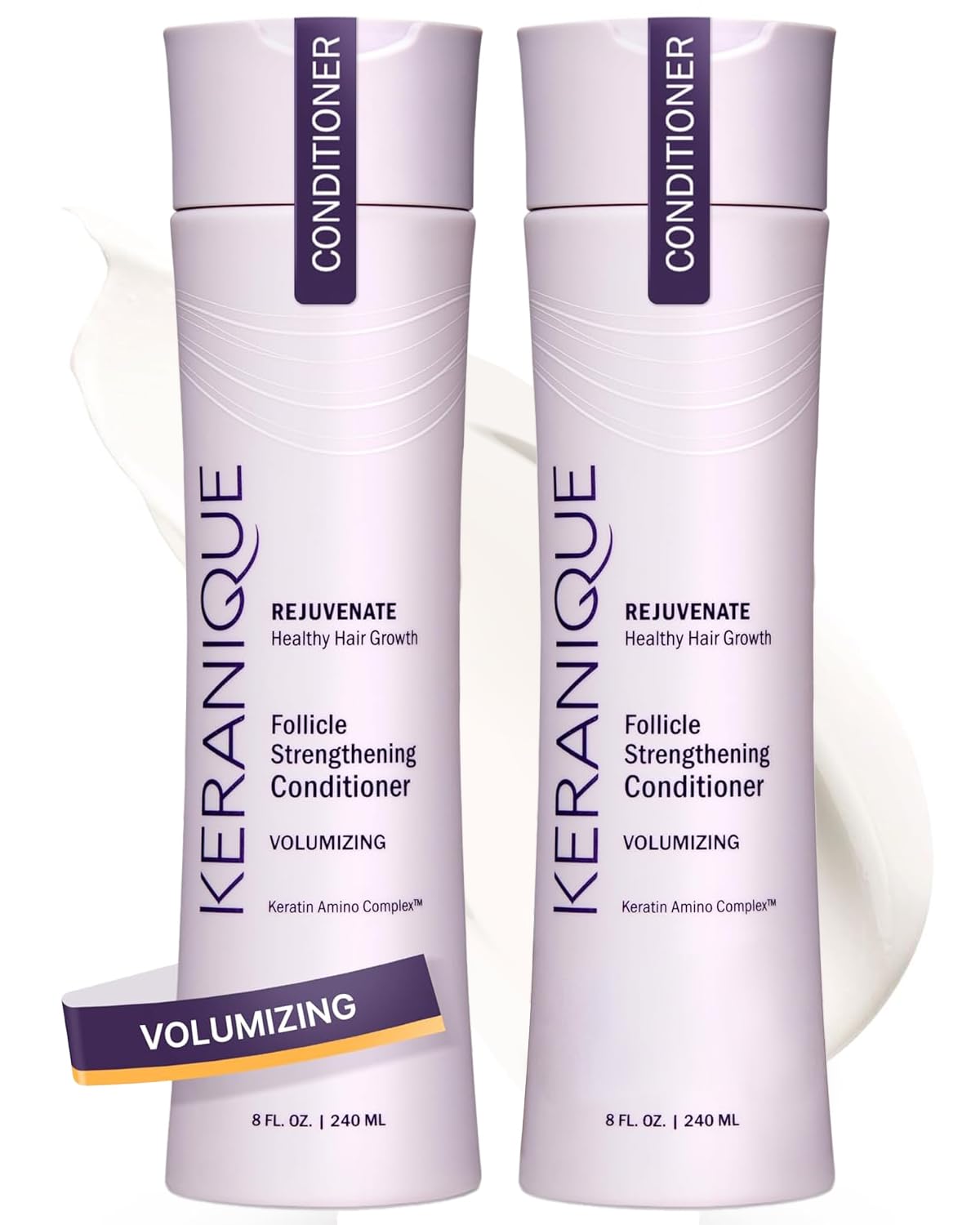 Keranique Volumizing Keratin Conditioner for Thinning Hair, Hair Regrowth | Keratin Amino Complex, Free of Sulfates, Dyes and Parabens, 8 Fl Oz | Volumizes Hair