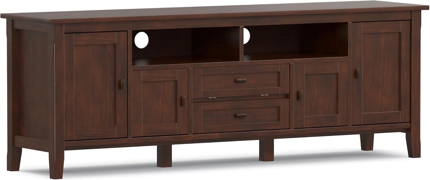 SIMPLIHOME Warm Shaker 47" Wide Solid Wood TV Stand in Light Golden Brown