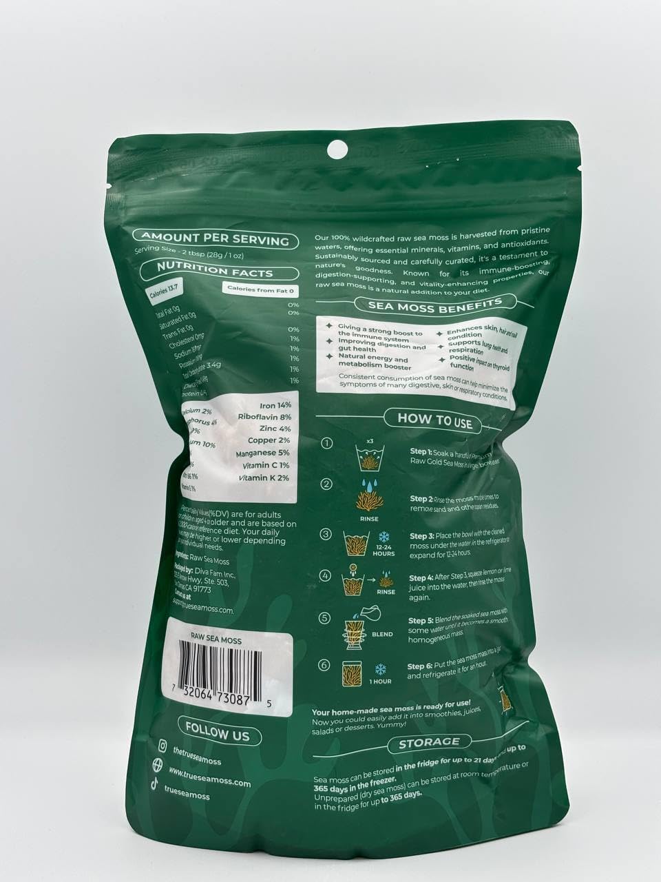 TrueSeaMoss Raw Irish Sea Moss – Wildcrafted Sun-Dried Seaweed for Homemade Gel – 16oz (1 lb) Makes Up to 200oz Gel – Atlantic Harvested