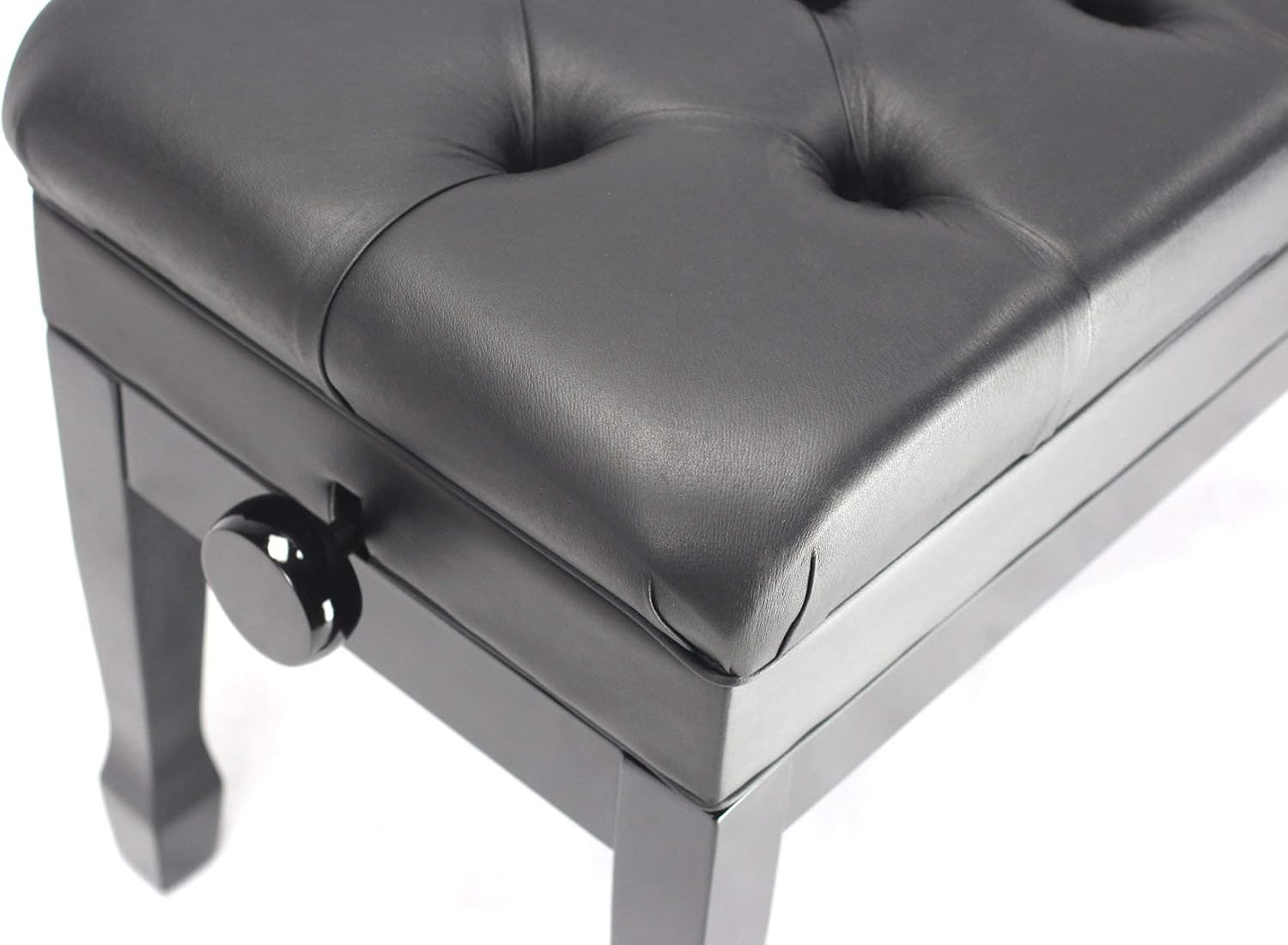 Griffin Genuine Leather Piano Bench, Oversize Duet Black Wood Frame Stool