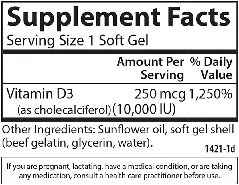 Carlson Vitamin D3 10000 IU (250 mcg), Bone Health, 120 Softgels | Muscle Health; Cholecalciferol; Vitamin D Supplements; Vitamin D3 Soft Gels