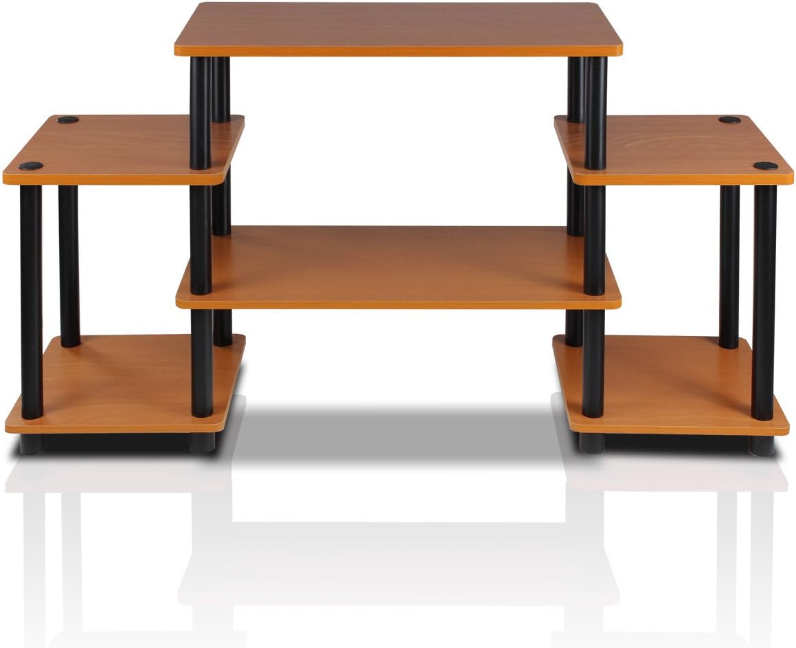 Furinno Turn-N-Tube No Tools Entertainment Center, Round Square Corner, French Oak Grey/Black | Raised Top, Open Shelves TV Console with for TV up to 32 Inch, for Living Room, Bedroom