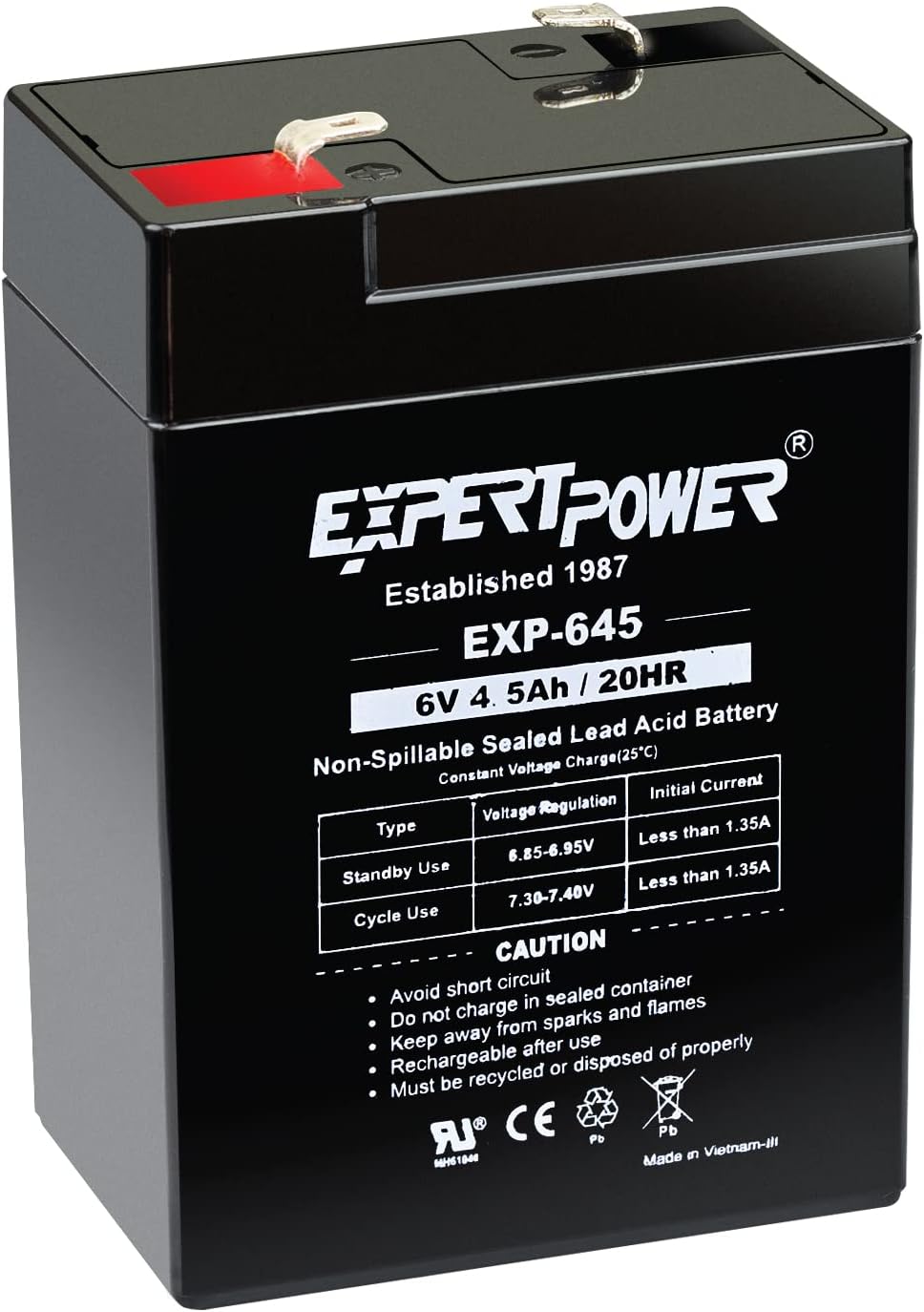 ExpertPower EXP645-6V 4.5Ah / 20HR SLA Rechargeable 6V Battery for Ride on Toys, Emergency Light, Exit Sign Battery Replacement