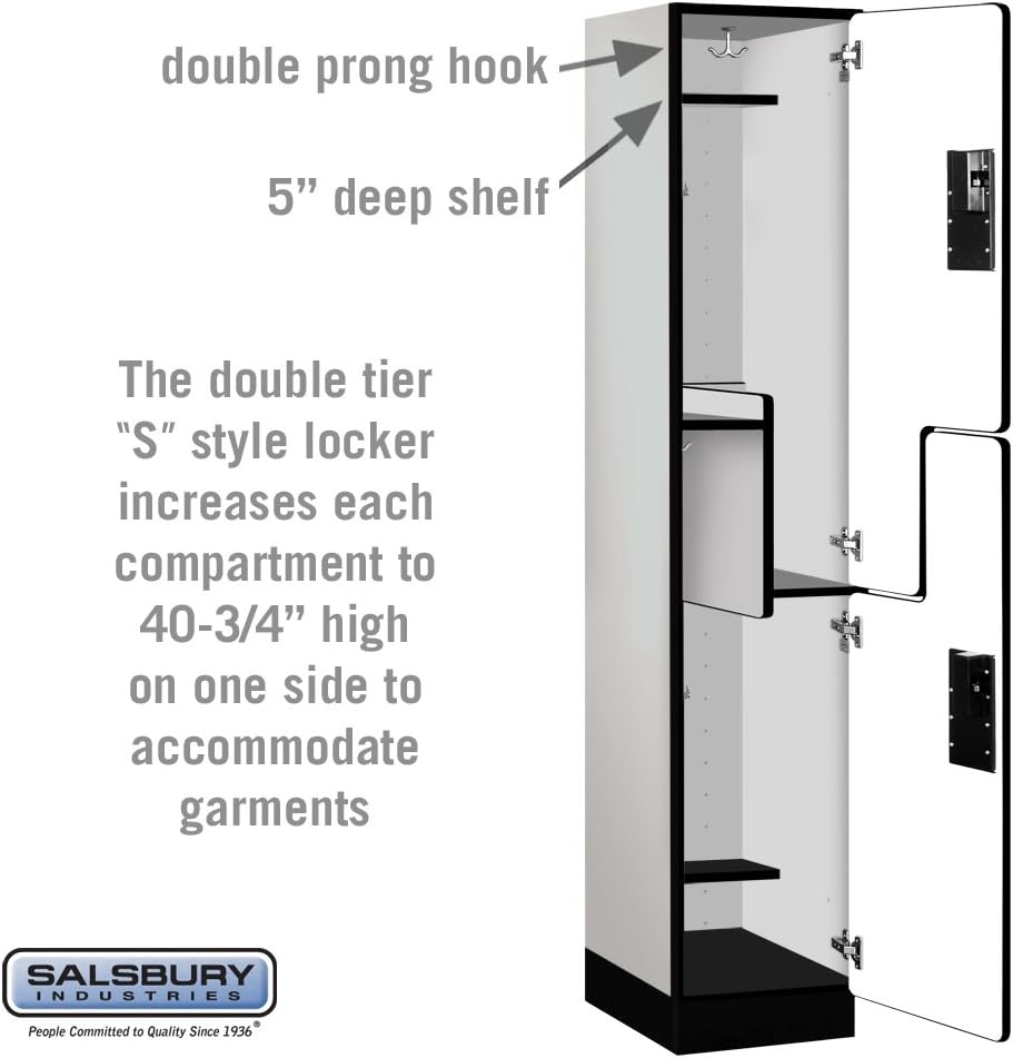 Salsbury Industries 2-Tier S-Style Extra Wide Designer Wood Locker with One Wide Storage Unit, 6-Feet High by 18-Inch Deep, Mahogany