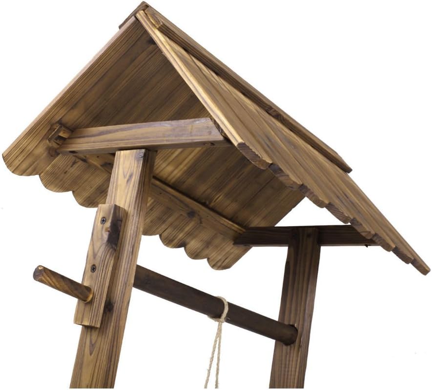 Wishing Well Rustic Fir Wood Bucket Planter Yard Garden Lawn Wooden Wedding New