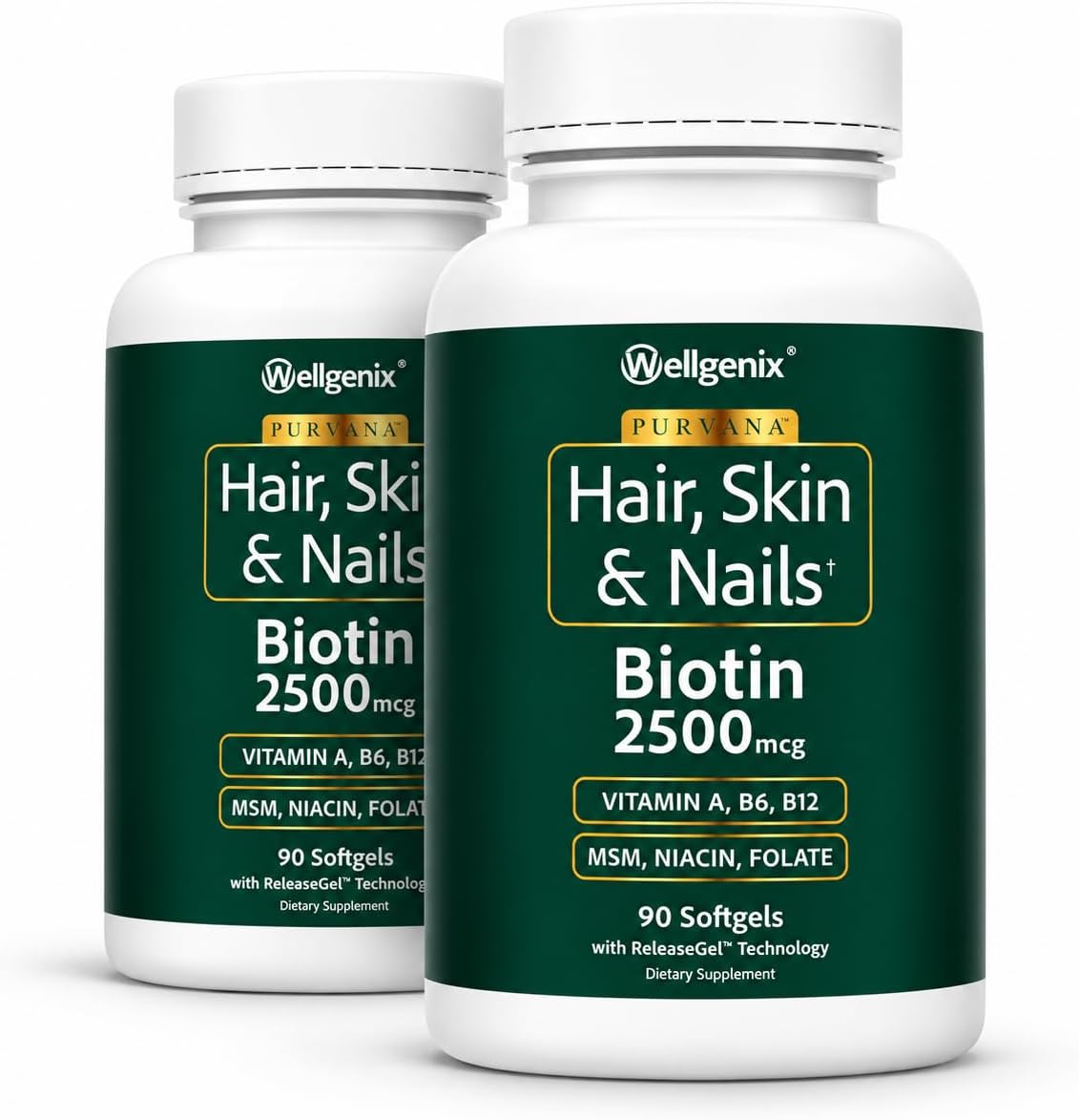 Wellgenix Purvana Hair Skin and Nails Supplement – 2500mcg Biotin Softgels with MSM & B-Complex – Daily Beauty Support for Stronger Nails & Hair Vitality – 90 Softgels | MSM, alpha lipoic acid & grape seed softgels for thicker-looking hair, stronger-look…