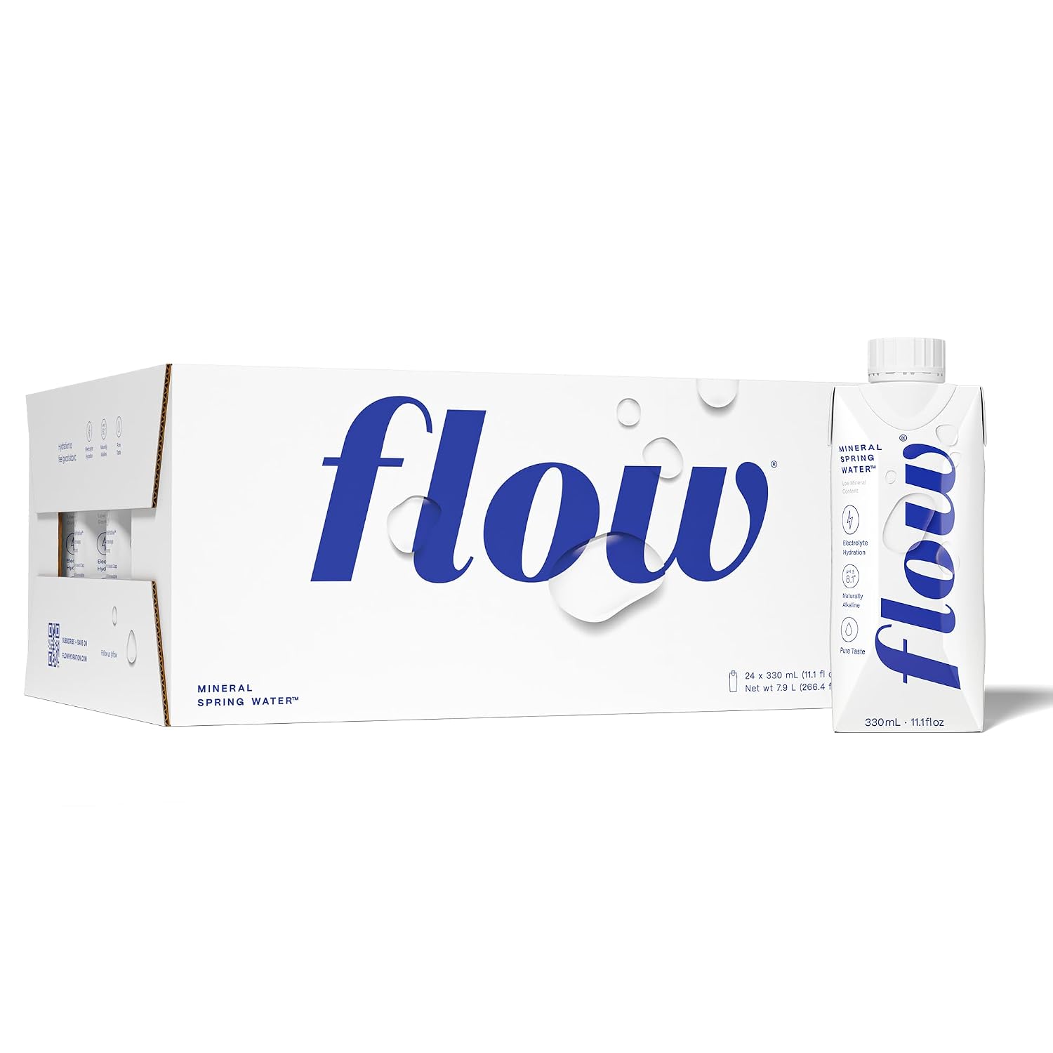 Flow Artesian Mineral Spring Water, 33.8 Fl Oz, 6 Pack | Naturally Alkaline Water, pH 8.1, Electrolytes, Minerals, Zero Calories, Eco-friendly pack, Non-GMO, BPA-Free