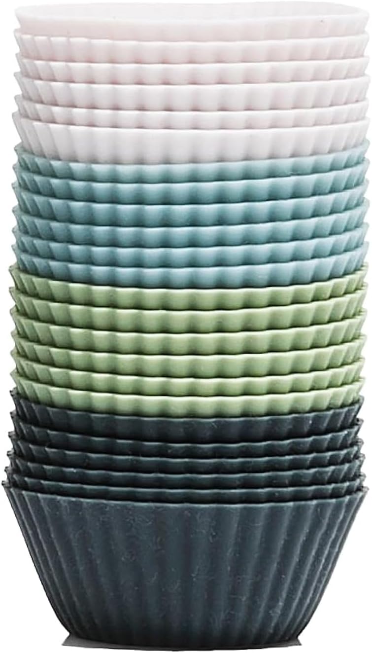 The Silicone Kitchen Reusable JUMBO Silicone Baking Cup, Non-Toxic, BPA Free, Dishwasher Safe, Jumbo, 12 Pack, White Blue Green
