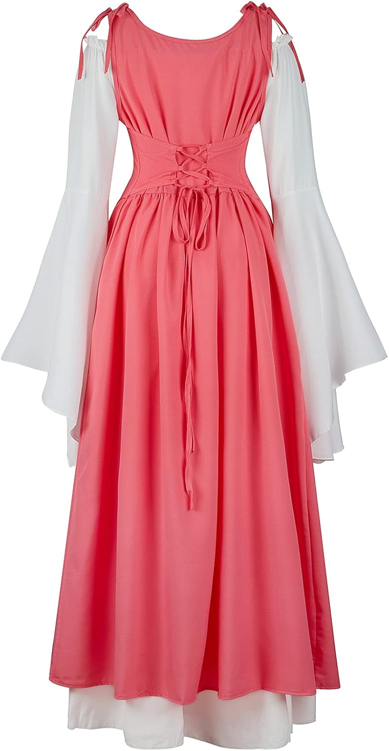 Kranchungel Renaissance Costume Women Dress: Flowy Long Sleeve Medieval Dress for Renaissance Faires & Medieval Festival