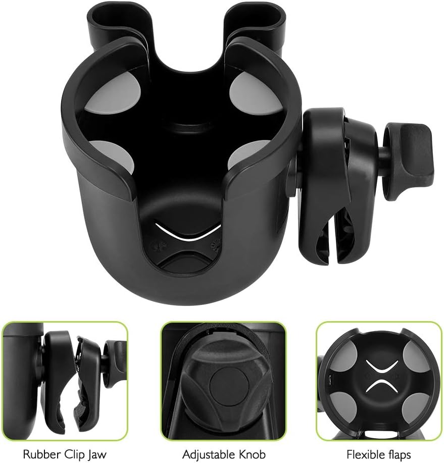 Accmor Stroller Cup Holder with Phone Holder, Bike Cup Holder, Universal Cup Holder for Uppababy Nuna Strollers, 2-in-1 Drinks Holder for Walker