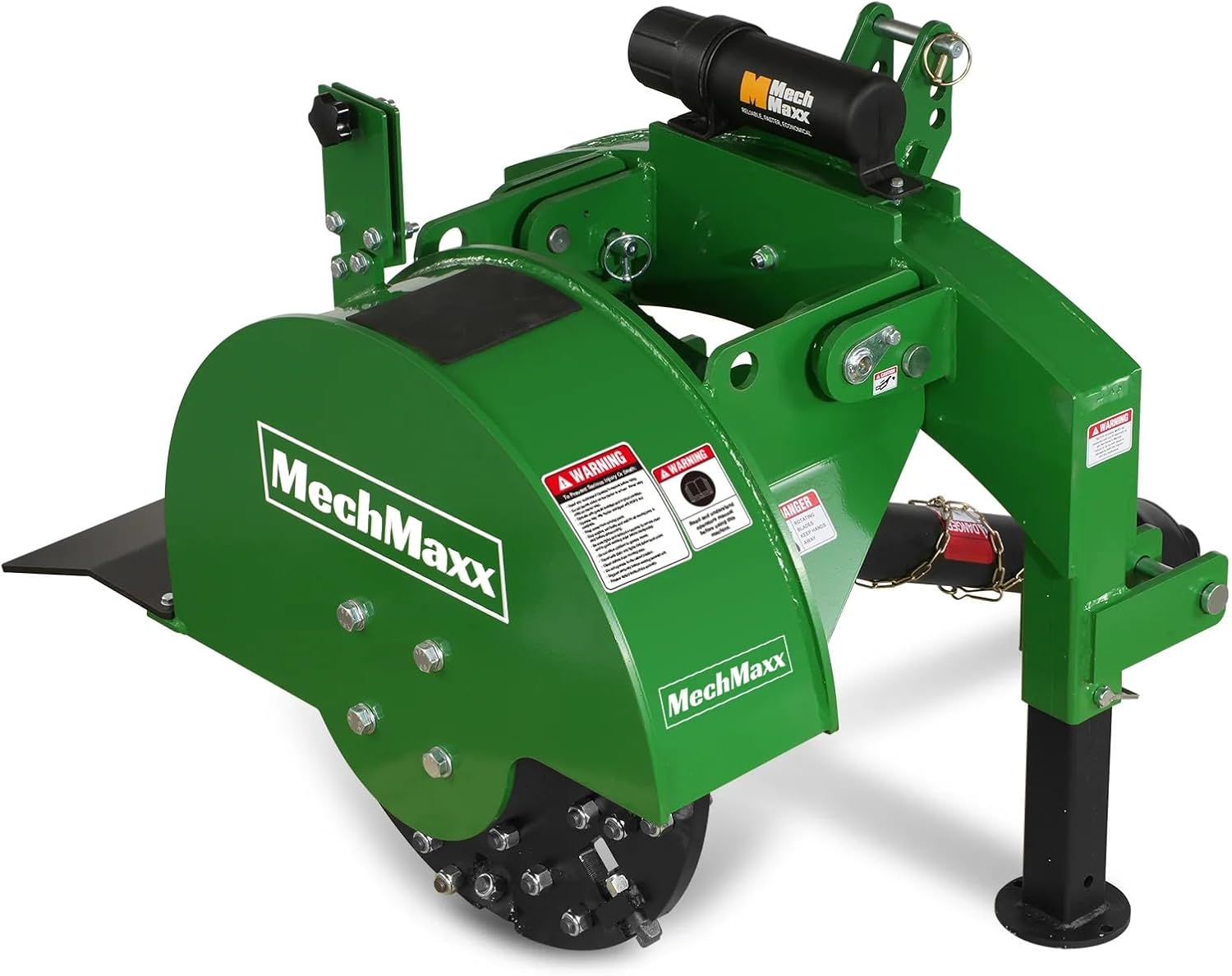 MechMaxx Heavy Duty 3-Point PTO Powered Stump Root Grinder For 15-45HP Tractors With 34 Carbide Teeth, 6'' Cutting Depth, 24'' Flywheel Diameter, Model SG24 Orange