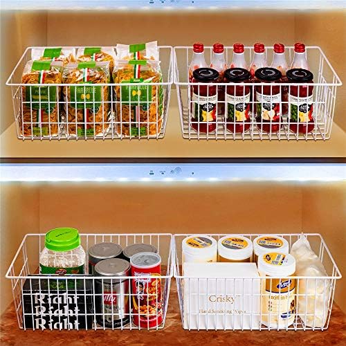 SANNO 15.7" Freezer Baskets Wire Storage Baskets Bin Organizer Food, Kitchen, Basket Organizers Bins for Home, Bathroom, Closet Organization, white