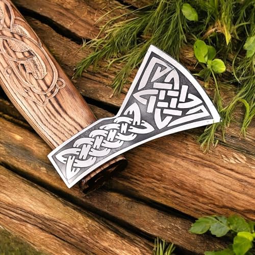 Poshland AX-7000 Custom Gift Forged Carbon Steel Viking Axe with Rose Wood Shaft, Viking Bearded Camping Axe