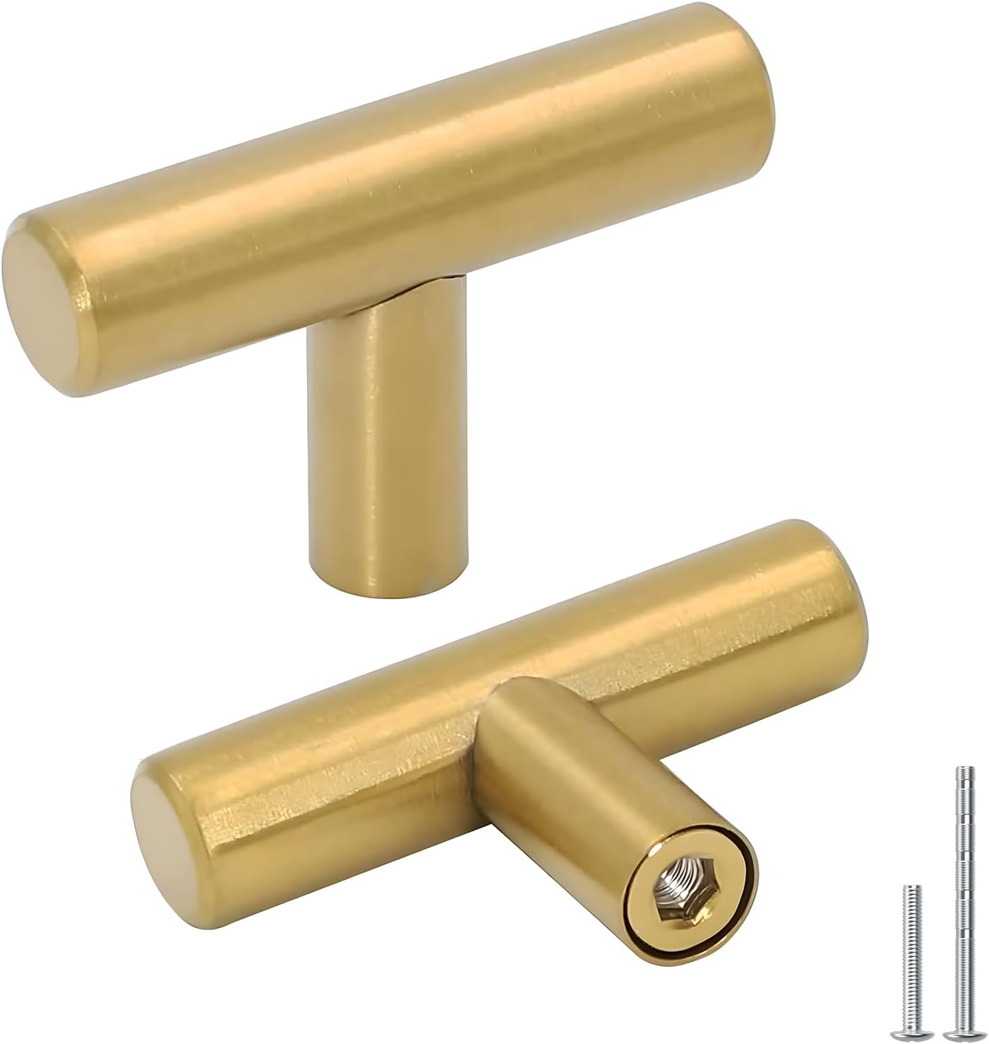 Goldenwarm 5 Pack 3 inch Gold Cabinet Handles Brushed Gold Cabinet Pulls | Gold Dresser Drawer Handles Stainless Steel Drawer Pulls for Kitchen Bathroom Bedroom, Easy to Install