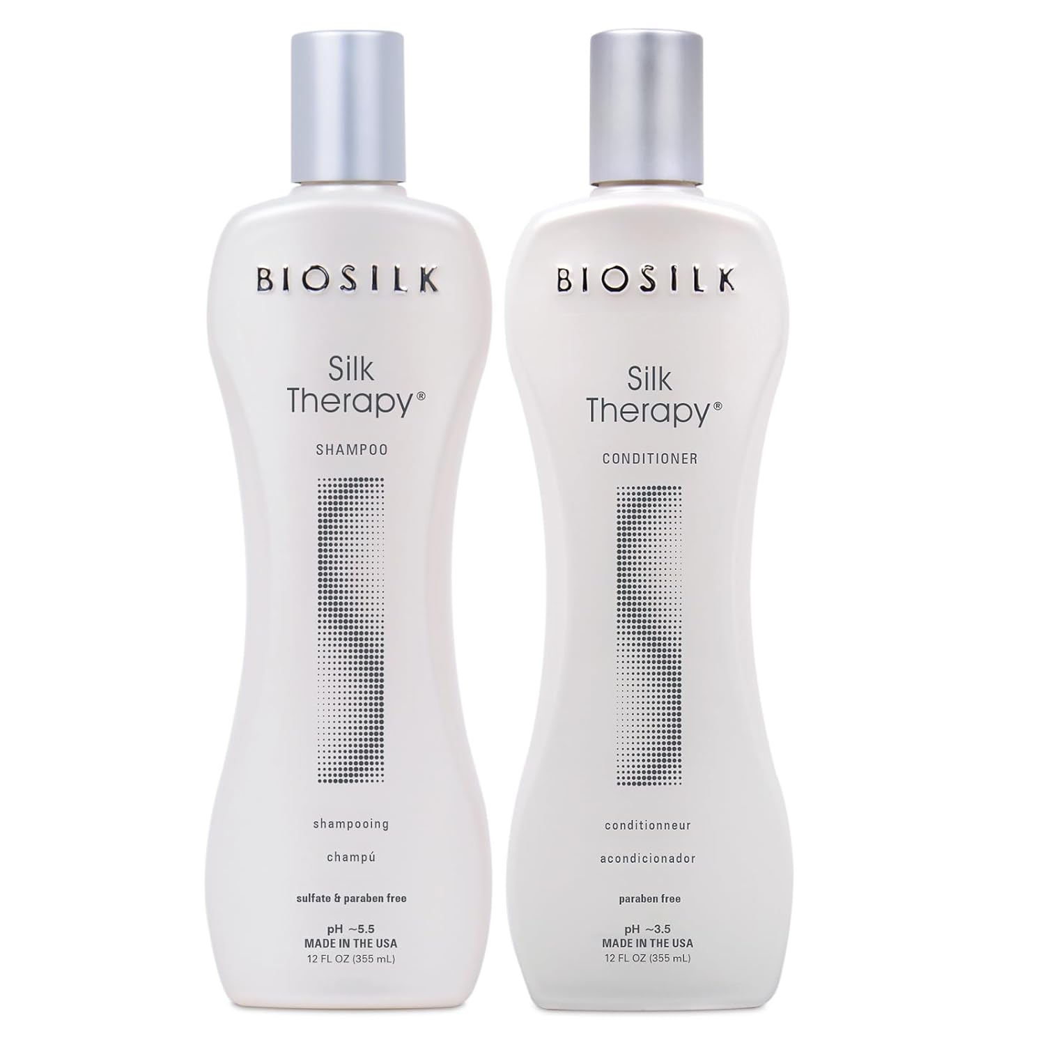 BioSilk Silk Therapy Duo Set, Shampoo & Conditioner for Gentle Cleansing, Moisturizing & Shiny Hair, Smooth, Replenished Hair, Sulfate-Free, Paraben-Free, Cruelty-Free, 12 Oz Each (Pack of 2)
