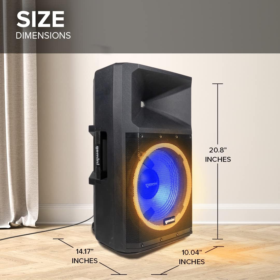 Gemini 15" Bluetooth PA Speaker, 1800 Watts, 3-Ch Mixer (GSP-2200)