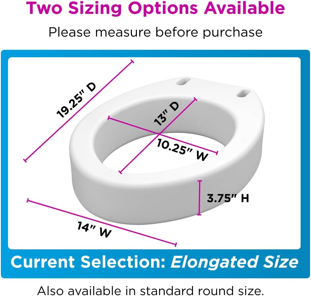 NOVA Raised Toilet Seat for Seniors & Post-Surgery Recovery – Elongated Bolt-On Under-Seat Design Uses Existing Toilet Seat & Lid, 3.5” Elevation, 300 lb Capacity, Durable Plastic, Easy Install