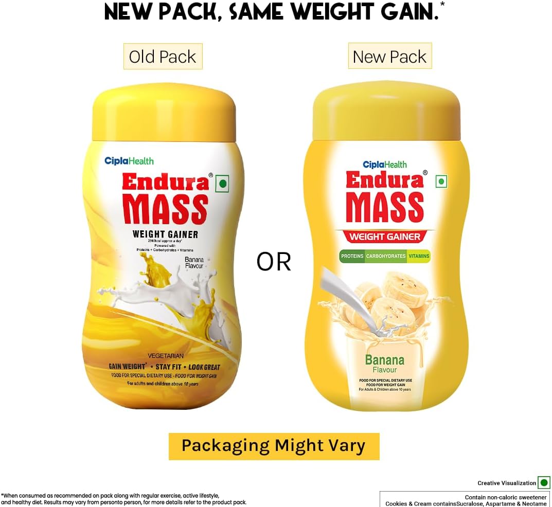 Endura Mass Weight Gainer Powder 500g Banana Flavour | Unique blend of 3 Sources of Protein, Carbs