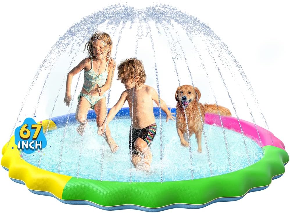 VISTOP 67" Non-Slip Splash Pad for Kids and Dogs, Thickened Sprinkler Pool for Toddlers, Outdoor Backyard Water Toys, Fun Fountain Play Mat for Babies