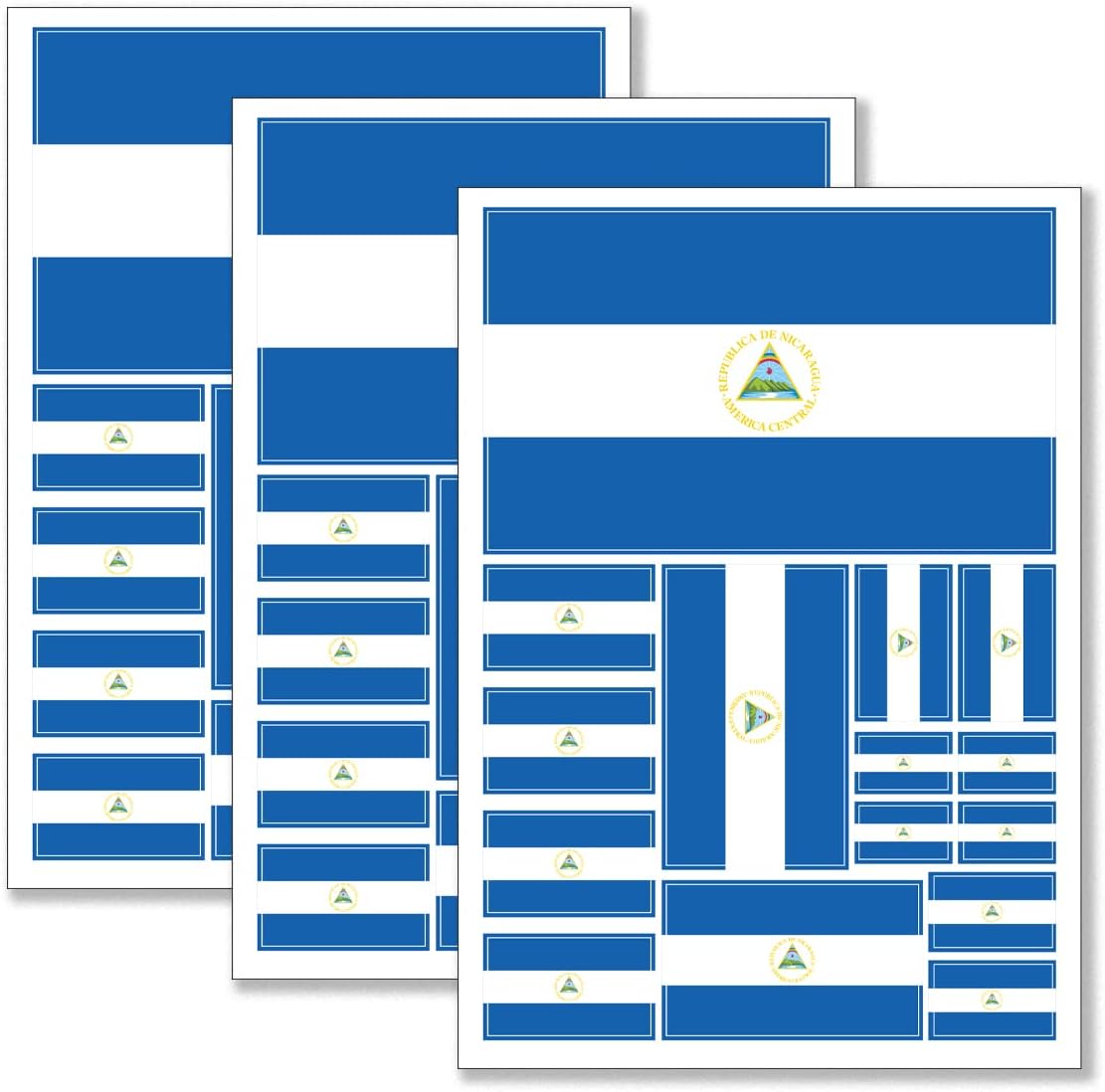 QQSD Nicaragua Flag Sticker Nicaraguan Decal in Multiple Sizes, 3 Pack, 11.7 x 8.3 Inches