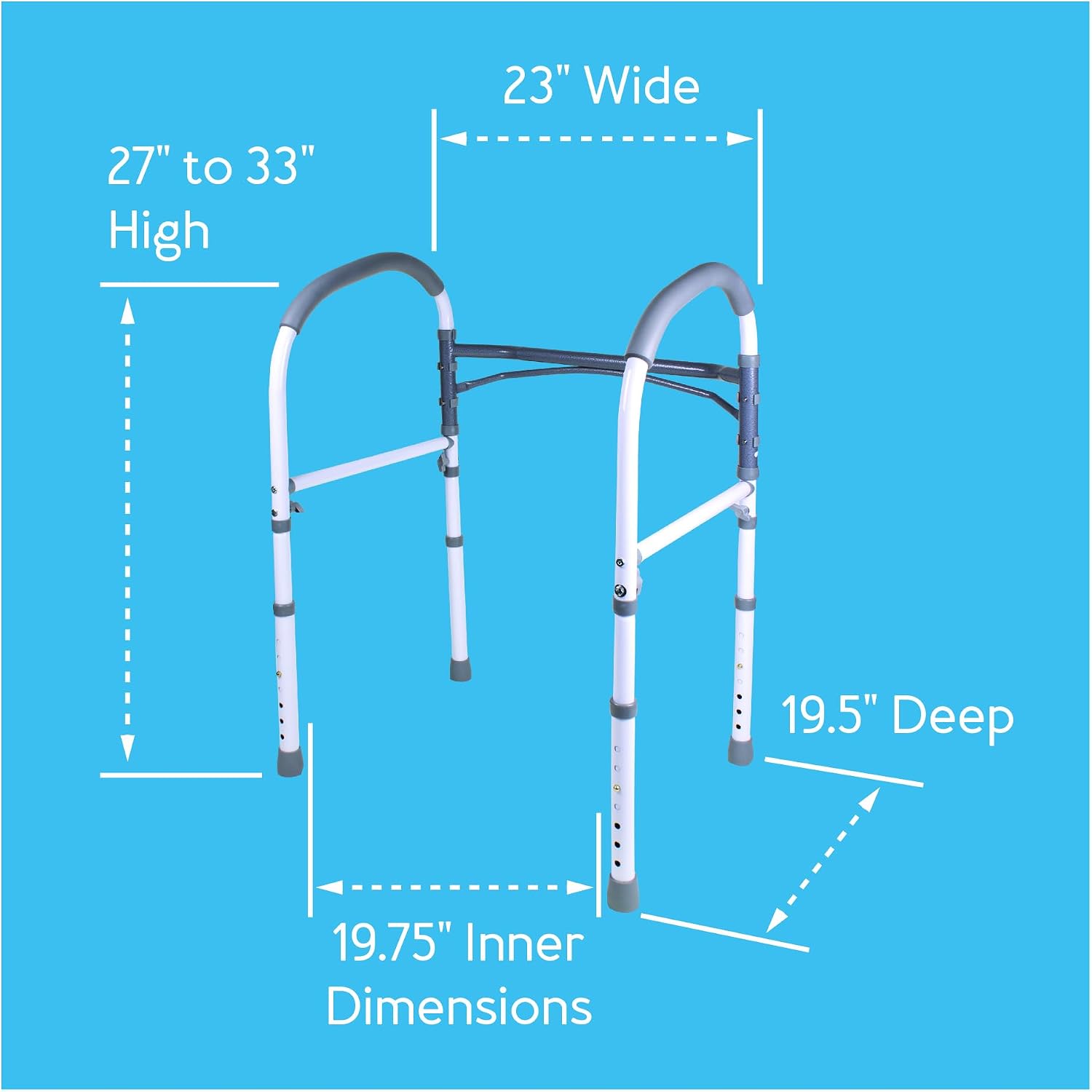 Carex Toilet Safety Rails, Adjustable and Detachable Toilet Safety Frame with Handles for Elderly, Handicap, or Disabled