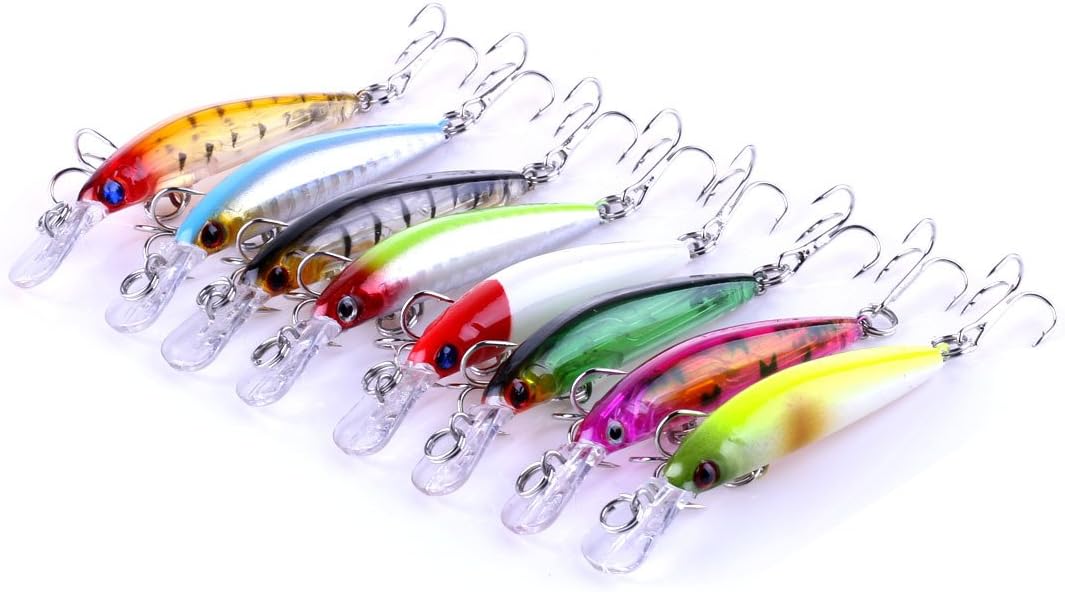 8PCS 3D Minnow Deep Diver Lure 7CM Hard Baits Swimbaits 3.8GTarget Bass, Walleye, Trout and Other Species in Freshwater or Saltwater