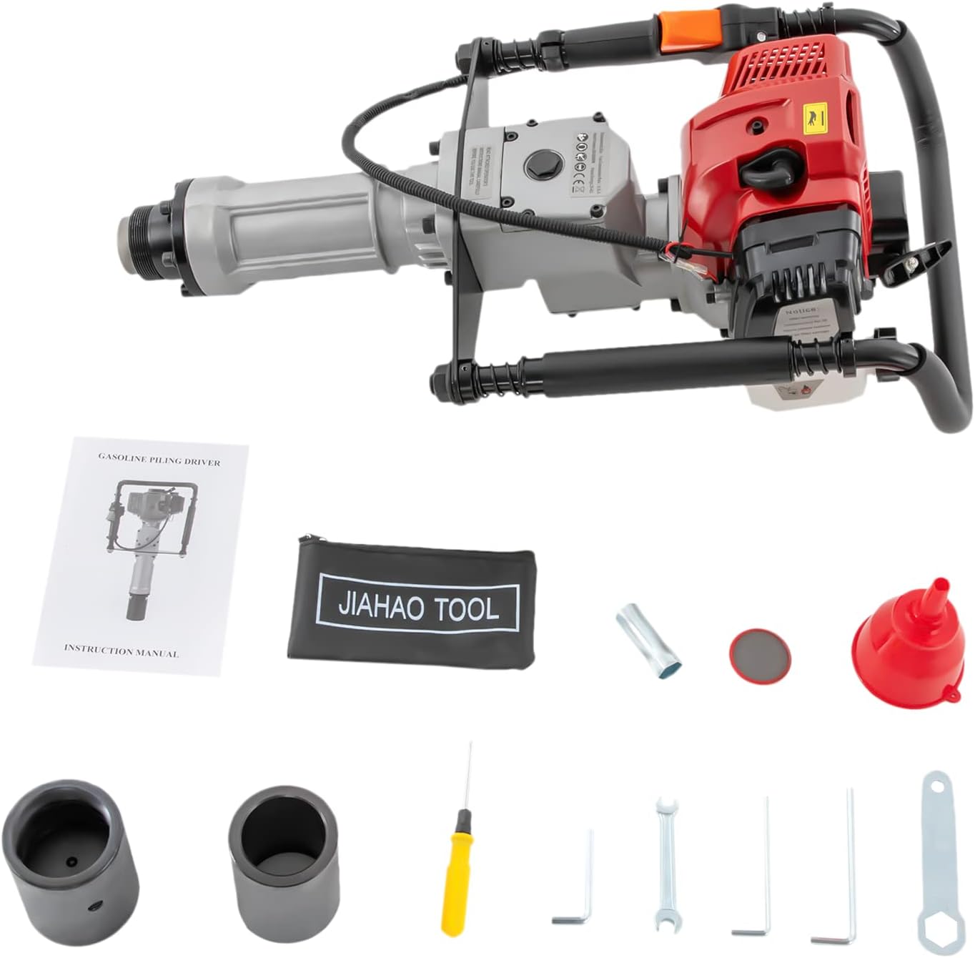 Gas Powered T Post Driver Manual Piledriver 2 Stroke 52cc Gasoline Pile Driver Kit Farm Fence Post Hammer Push Pile Lightweight Petrol Piledriver