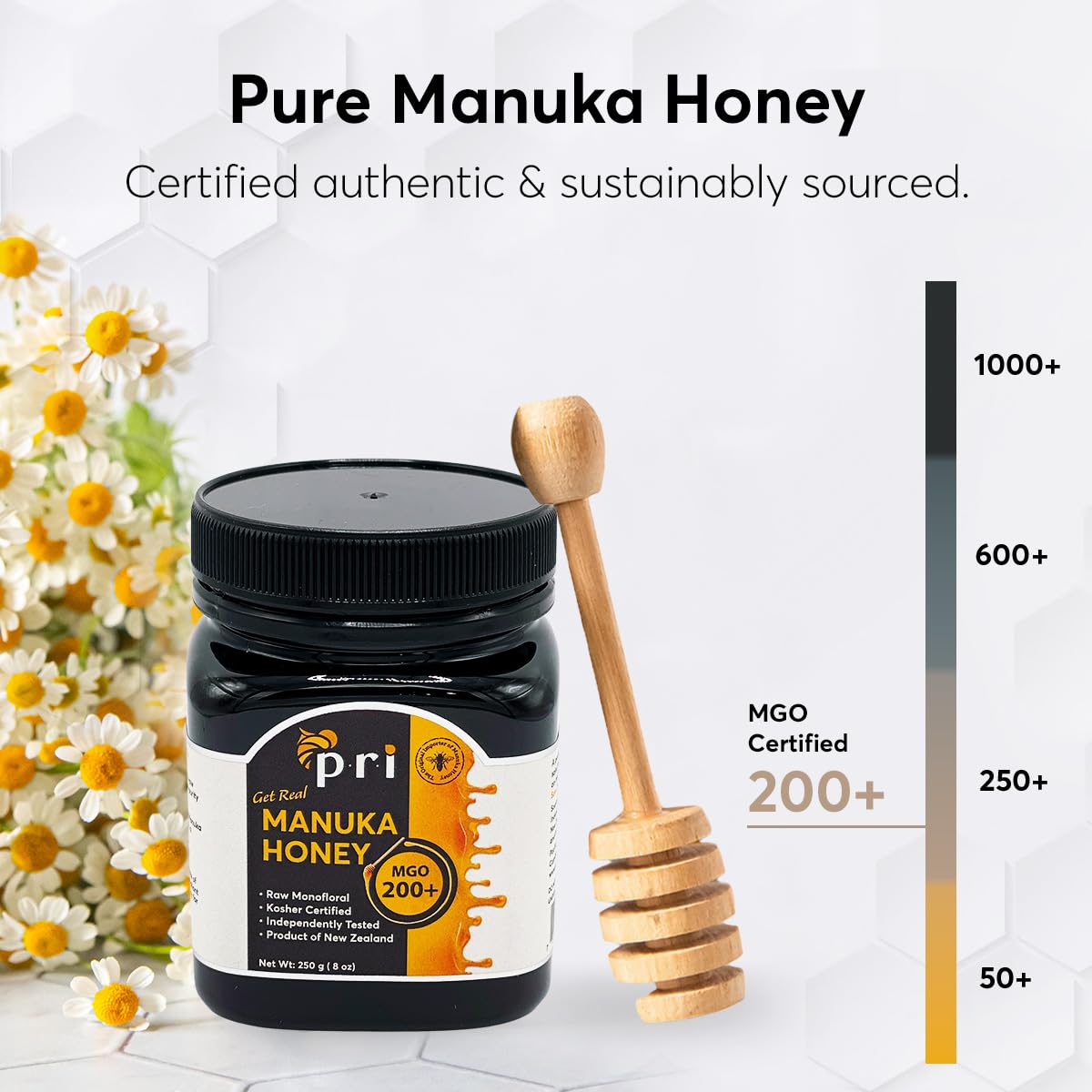 P.R.I Manuka Honey MGO 200+ (500g/1.1lb) | Monofloral Raw New Zealand Honey, Cool‑Processed & 100% Traceable