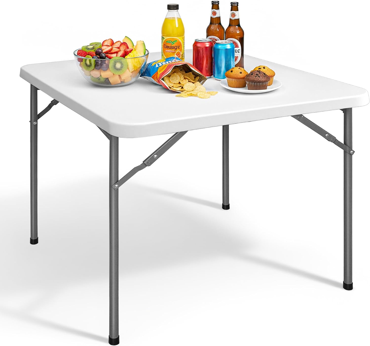 ZENY 6ft Folding Table, Portable Picnic Table, Plastic Table for Indoor Outdoor Picnic, Party, Camping, Heavy Duty Fold-up Table with Handle, White