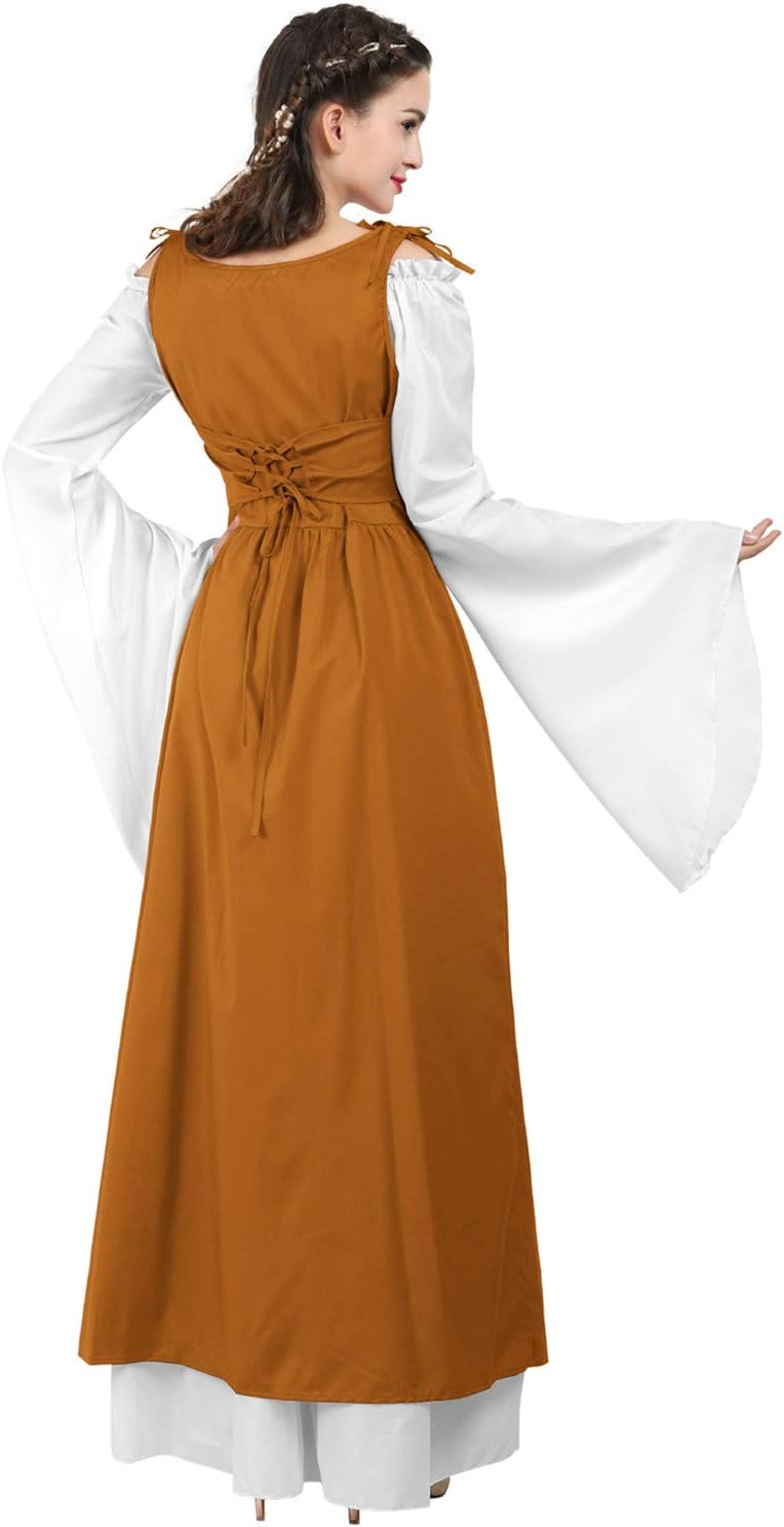 Kranchungel Renaissance Costume Women Dress: Flowy Long Sleeve Medieval Dress for Renaissance Faires & Medieval Festival