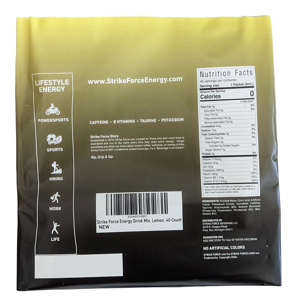 Strike Force Energy Drink Mix - Original Flavor - Natural Tasting Caffeine Drink - Turn Any Drink into a Healthy Energy Drink - Zero Calories, Keto Friendly, Sugar Free, Pre Workout (40 Liquid Packs)