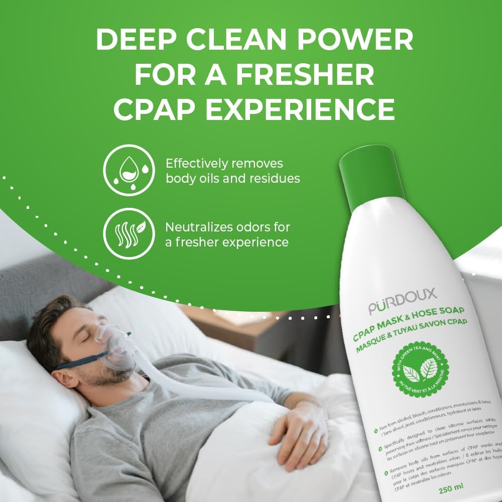CPAP Mask & Hose Soap (Pack of 3 Bottles x 250mL) Green Tea Mint Scent | 8.4 fl oz, Alcohol Free, Silicone Safe, CPAP Hose Cleaner, Removes Dirt & Facial Oils, Gentle Cleaning, CPAP Supplies
