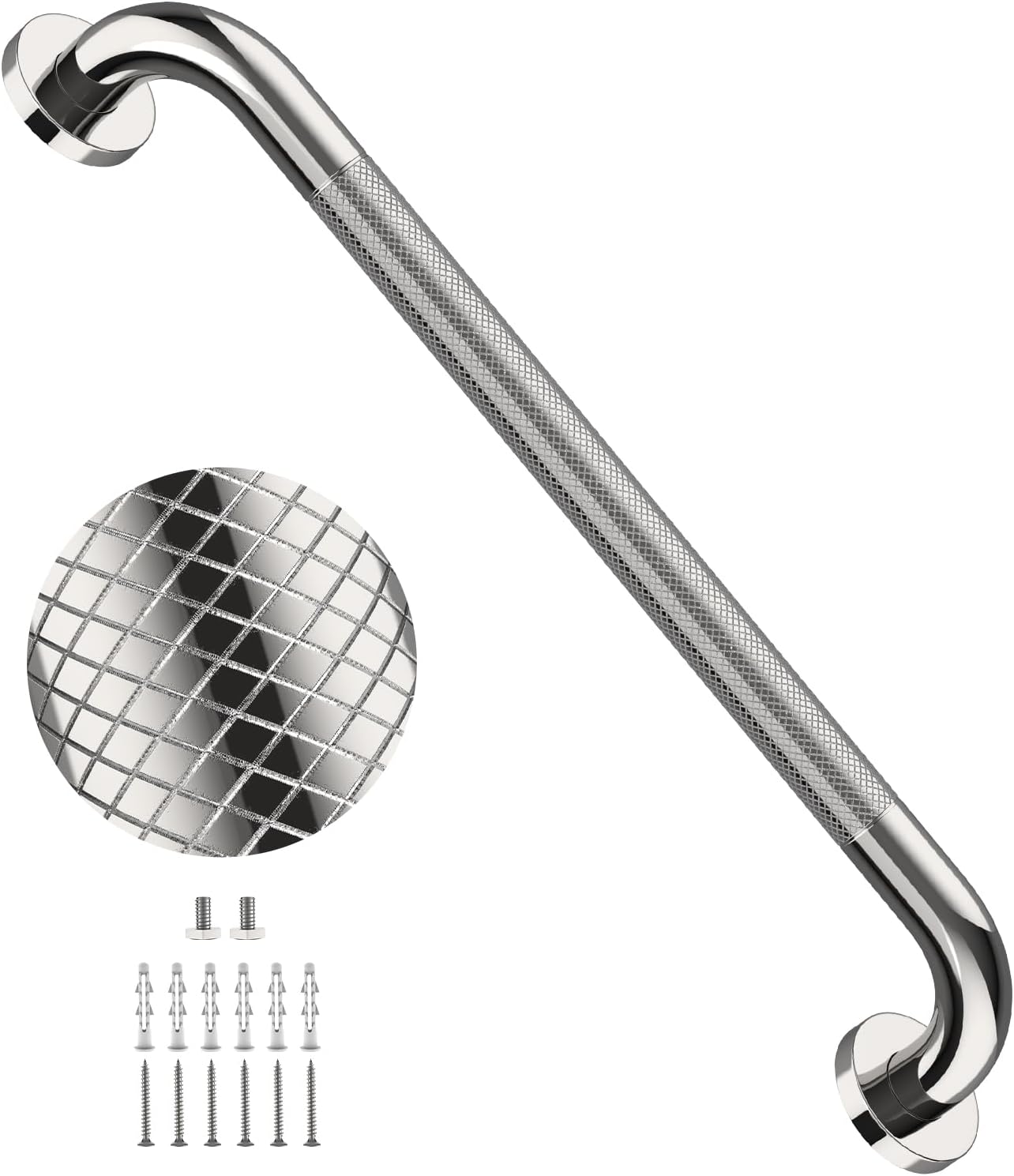 40 Inch Brushed Nickel Shower Grab Bar Anti-Slip Knurled Grip,Safety Handle | YuanDe 1.25" Diameter Stainless Steel Bathroom Grab Bars, Handicap Injury Elderly Senior Assist Support Shower Handle-2Packs