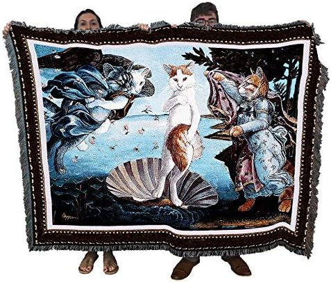 Pure Country Weavers Kitty on a Half Shell Blanket - Sandro Botticelli's The Birth of Venus Parody - Melinda Copper - Cute Funny Gift Tapestry Throw