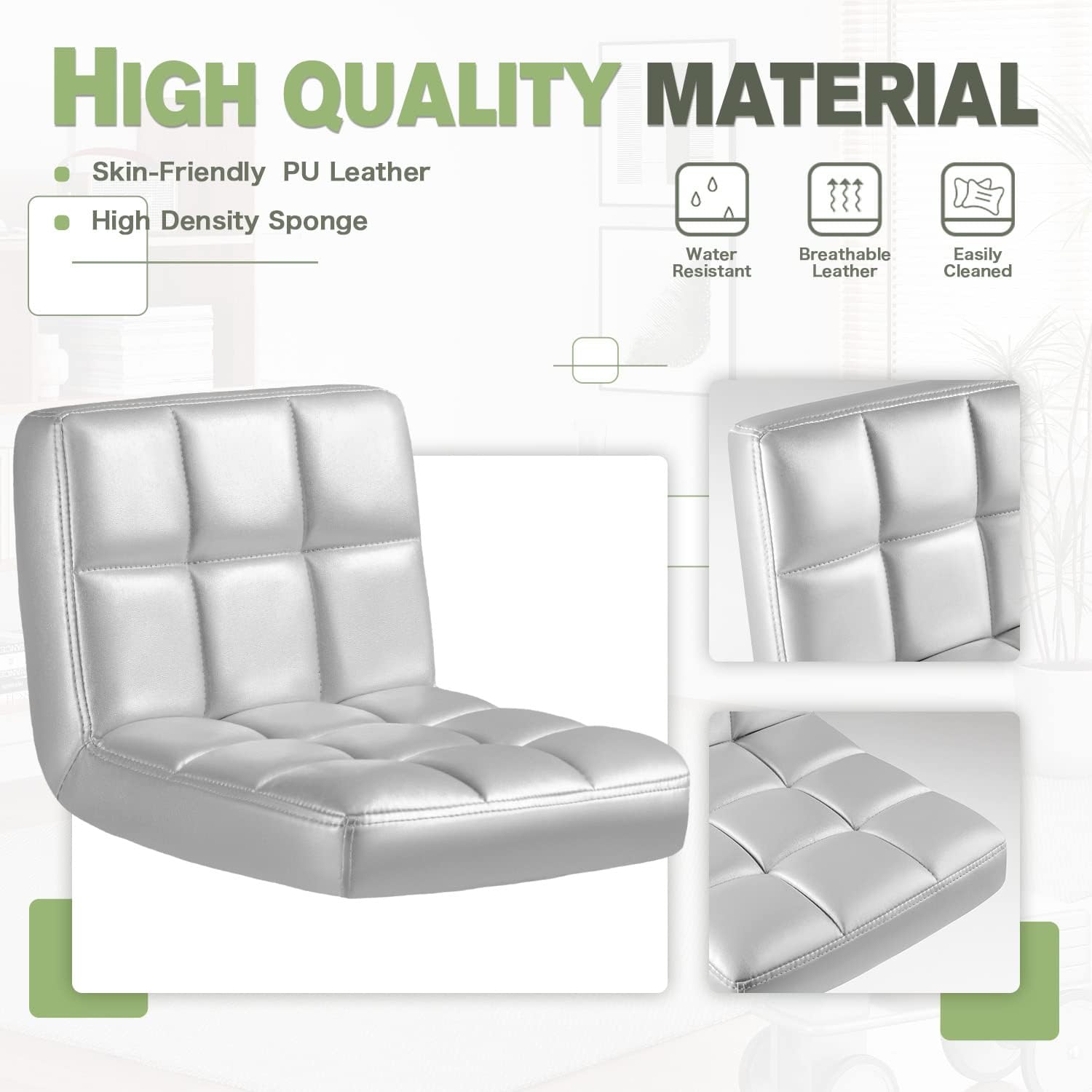 Furmax Bar Stools Modern Pu Leather Swivel Adjustable Hydraulic Bar Stool Square Counter Height Stool Set of 2 (White)