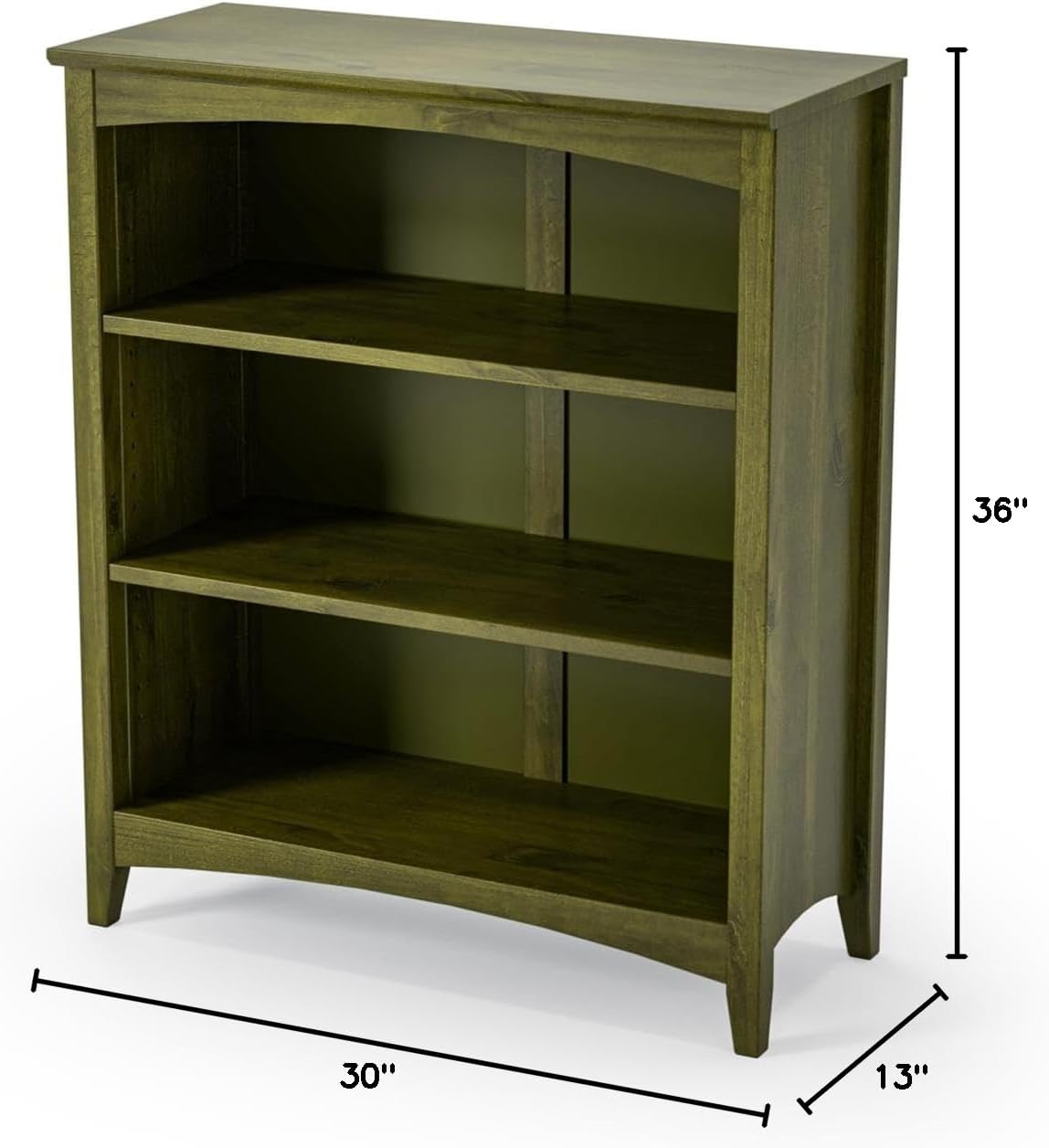Shaker Style 3 Shelf Bookcase / Solid Wood / 36" High / Adjustable Shelving / Closed Back / Display Bookshelf for Living Room, Bedroom, Home and Office, White