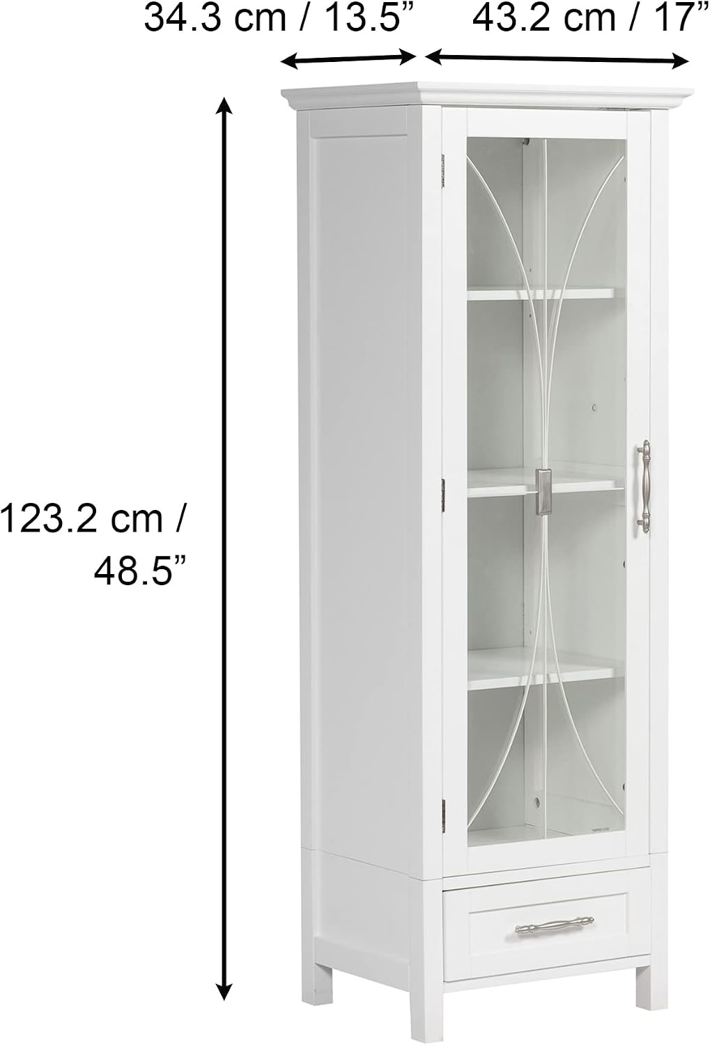 Teamson Home Avery Wooden Bathroom Linen Tower Cabinet with 1 Drawer 3 Adjustable Interior Shelves and 6 Storage Spaces, Oiled Oak