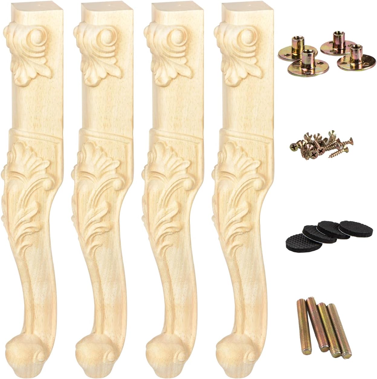 La Vane 6 inch / 15cm Wooden Furniture Legs, Set of 4 European Style Solid Wood Carving Furniture Replacement Feet Decoration for Sofa Cabinet Wardrobe Table Loveseat
