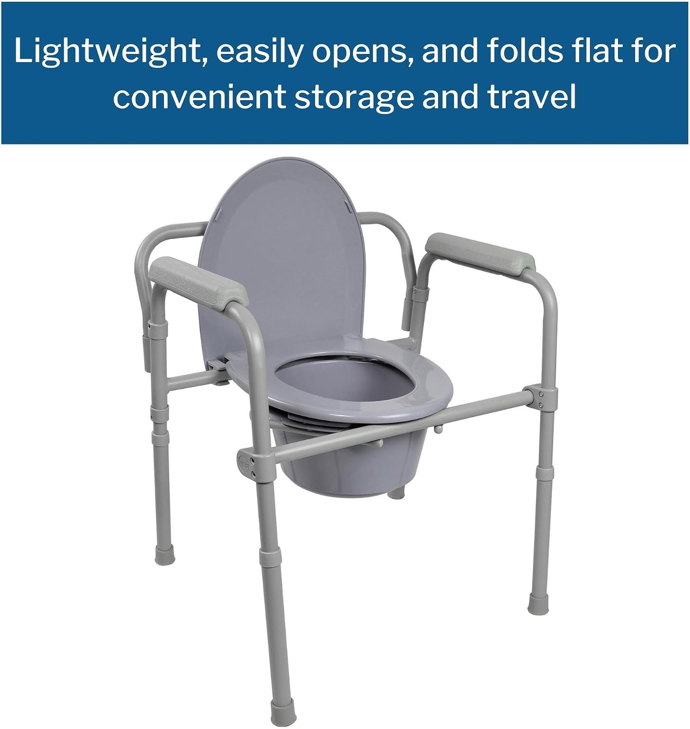McKesson Folding Commode Chair with 7.5 qt Bucket, 13 1/2 in, 1 ct | Seat Width, Adjustable Height