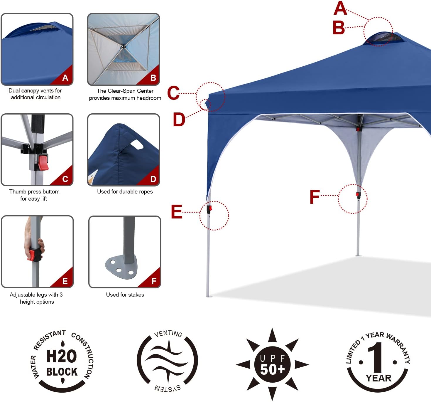 ABCCANOPY Outdoor Pop up Canopy Tent, 10x10 Instant Portable Canopy for Camping, Beach, Backyard,Gray | Water resistant & UV protection canopy, easy setup, with carry bag, ideal for camping, beach, backyard, market events