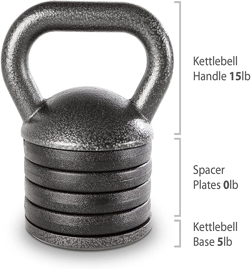 Apex 20lb Adjustable Cast Iron Kettlebell Handle, Compatible with 1” Weight Plates, Up to 50lb Load Capacity for Strength Training, Weightlifting