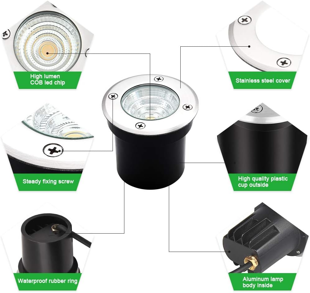 Well Lights Landscape Lighting, Low Voltage Outdoor In Ground Landscape Lights, 5W 12V-24V Waterproof Warm White 3000K Deck Light for Garden, Pathway